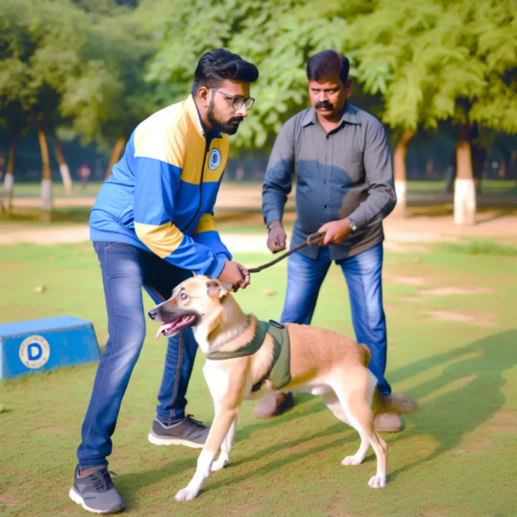 Trener pracujący z psem podczas sesji szkoleniowej