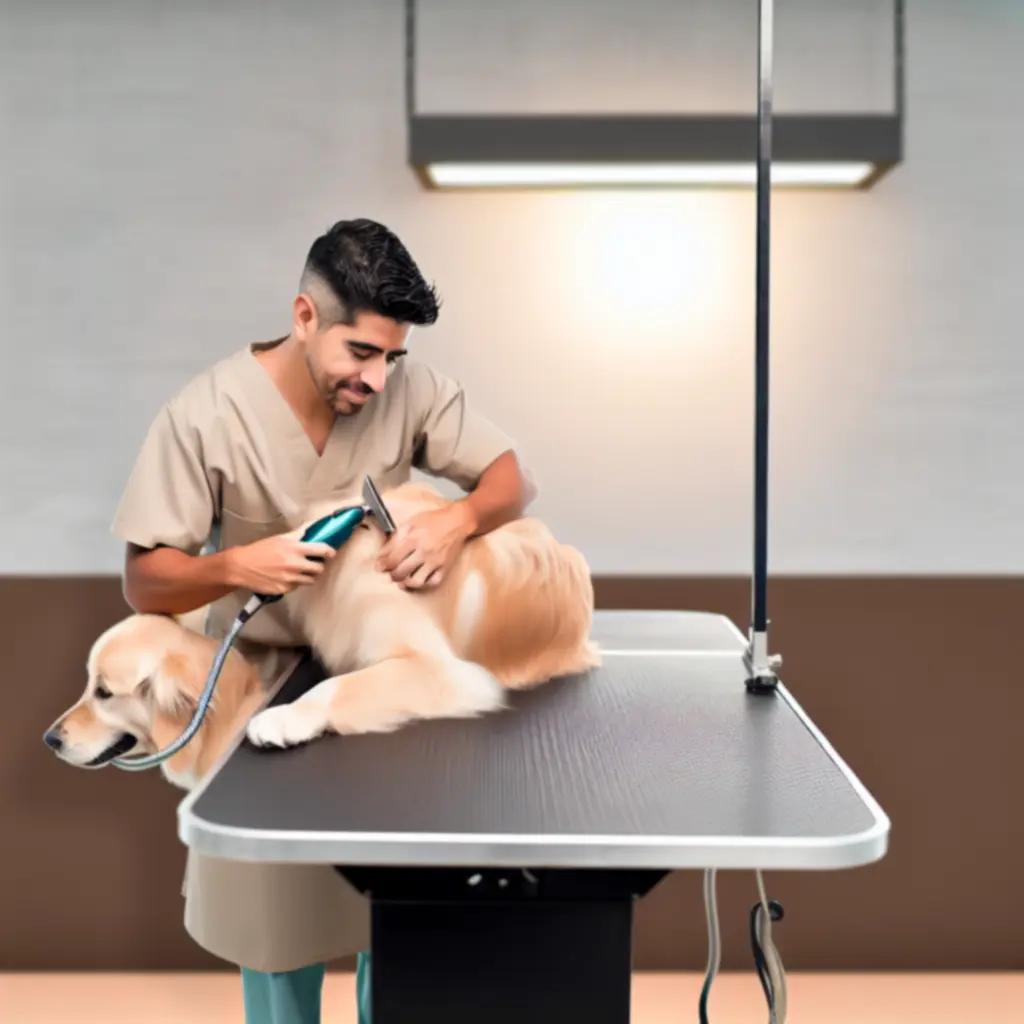 Groomer w trakcie pielęgnacji psa w salonie