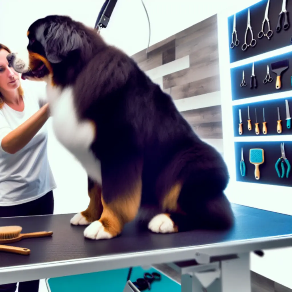 Groomer spokojnie pracujący z psem podczas zabiegu pielęgnacyjnego