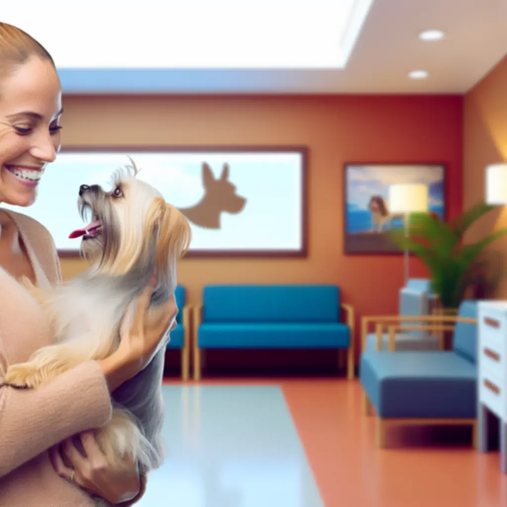 Zadowolona właścicielka trzymająca zdrowego psa